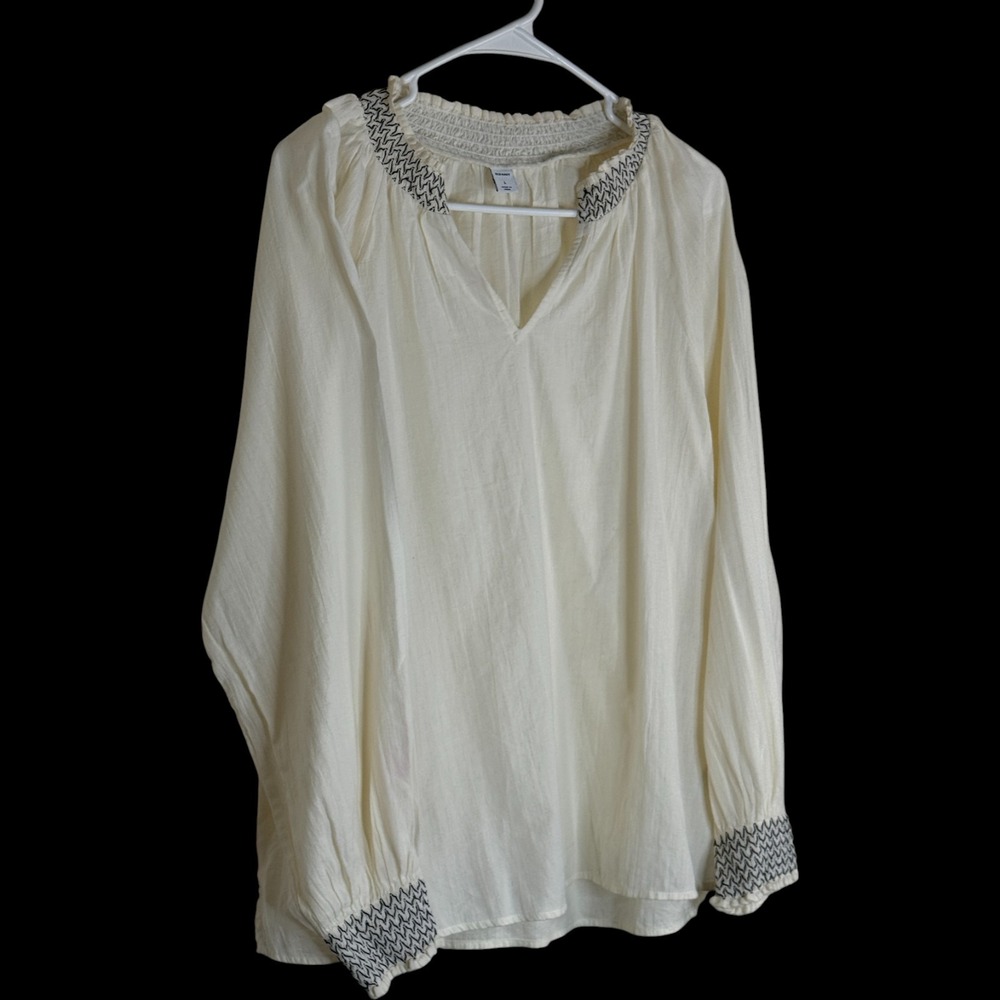 Old Navy Womens White Gauze Embroidered V Neck Long Sleeve Blouse Top Size L - Picture 4 of 12